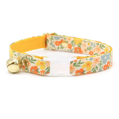 Cat Collar and Bunny Ear Bow Set - "Aurora" - Yellow Floral Cat Collar with Matching Bunny Bow Tie / Spring, Summer, Fall / Cat, Kitten + Small Dog Sizes