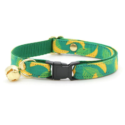 Cat Collar and Bunny Ear Bow Set - "Going Bananas - Green" - Tropical Fruit Banana Cat Collar with Matching Bunny Bow Tie / Cat, Kitten + Small Dog Sizes