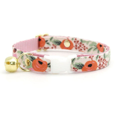 Cat Collar and Bunny Ear Bow Set - "Juliet" - Rifle Paper Co® Pink & Orange Poppy Floral Cat Collar with Matching Bunny Bow Tie / Cat, Kitten + Small Dog Sizes