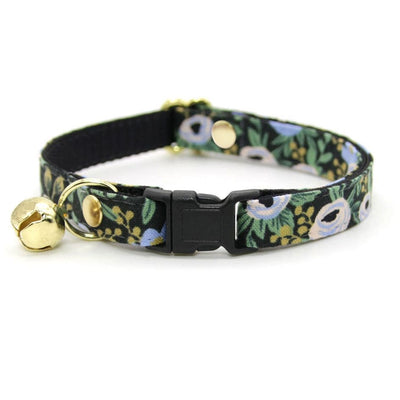 Cat Collar and Bunny Ear Bow Set - "Belladonna" - Rifle Paper Co® Black Floral Cat Collar with Matching Bunny Bow Tie / Cat, Kitten + Small Dog Sizes