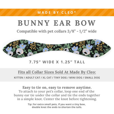 Cat Collar and Bunny Ear Bow Set - "Belladonna" - Rifle Paper Co® Black Floral Cat Collar with Matching Bunny Bow Tie / Cat, Kitten + Small Dog Sizes