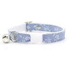 Cat Collar and Bunny Ear Bow Set - "Fairfield" - Light Blue Floral Denim Chambray Cat Collar with Matching Bunny Bow Tie / Cat, Kitten + Small Dog Sizes