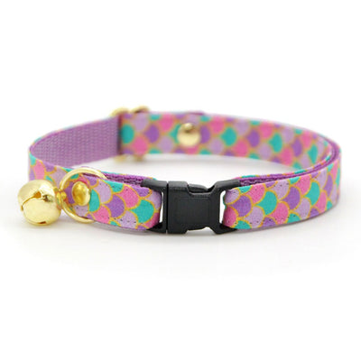 Mermaid Cat Collar + Flower Set - "Mermaid Song" - Pink, Teal & Purple Fish Scales Cat Collar w/ Lavender Felt Flower (Detachable) / Cat, Kitten + Small Dog Sizes