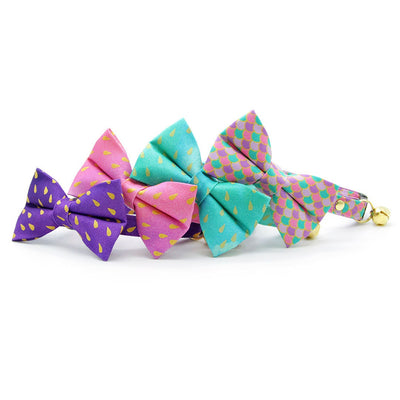 Mermaid Cat Bow Tie - "Mermaid Song" - Pink, Teal & Purple Fish Scales Bow Tie for Cat / Ocean, Lavender, Seashell / Cat + Small Dog Bowtie