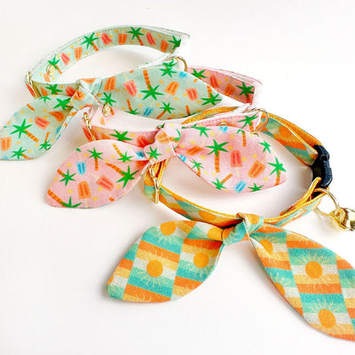 Cat Collar and Bunny Ear Bow Set - "Sunrise" - Boho Retro Sunset Yellow Cat Collar w/ Matching Bunny Bow Tie / Desert, Summer / Cat, Kitten + Small Dog Sizes