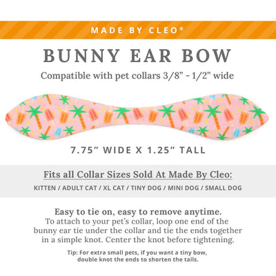 Cat Collar and Bunny Ear Bow Set - "Palms & Popsicles - Pink" - Palm Tree Tropical Cat Collar w/ Matching Bunny Bow Tie / Summer / Cat, Kitten + Small Dog Sizes