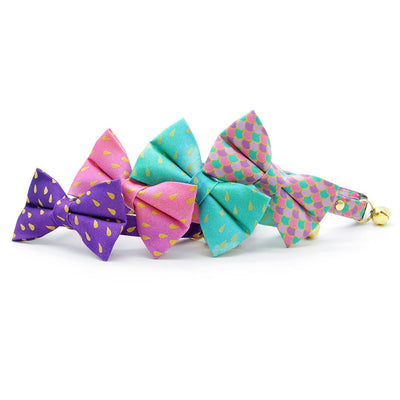 Pink Cat Bow Tie - "Splash - Pink Ombre" - Aquatic Raindrops Bow Tie for Cat / Summer, Water Droplet / Cat + Small Dog