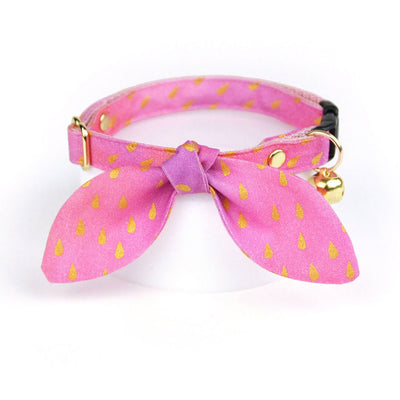 Cat Collar and Bunny Ear Bow Set - "Splash - Pink Ombre" - Raindrops Cat Collar w/ Matching Bunny Bow Tie / Cat, Kitten + Small Dog Sizes