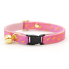 Pink Cat Collar + Flower Set - "Splash - Pink Ombre" - Raindrops Aquatic Cat Collar + Baby Pink Felt Flower (Detachable) / Cat, Kitten + Small Dog Sizes