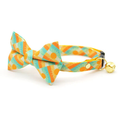 Sun Bowtie Cat Collar Set - "Sunrise" - Boho Retro Sunset Yellow Cat Collar with Bow Tie / Desert, Summer / Cat, Kitten, Small Dog Sizes