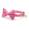 Pink Bowtie Cat Collar Set - "Splash - Pink Ombre" - Aquatic Rain Water Droplets Cat Collar with Bow Tie / Cat, Kitten, Small Dog Sizes