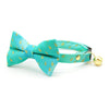 Turquoise Bowtie Cat Collar Set - "Splash - Aqua Ombre" - Rain Water Droplets Aquatic Cat Collar with Bow Tie / Summer / Cat, Kitten, Small Dog Sizes