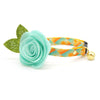 Sun Cat Collar + Flower Set - "Sunrise" - Boho Retro Sunset Yellow Cat Collar + Mint Felt Flower (Detachable) / Cat, Kitten + Small Dog Sizes