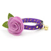 Purple Cat Collar + Flower Set - "Splash - Purple Rain" - Raindrops Cat Collar + Lavender Felt Flower (Detachable) / Cat, Kitten + Small Dog Sizes