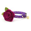 Purple Cat Collar + Flower Set - "Splash - Purple Rain" - Raindrops Cat Collar + Plum Felt Flower (Detachable) / Cat, Kitten + Small Dog Sizes