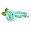 Turquoise Cat Collar + Flower Set - "Splash - Aqua Ombre" - Rain Water Droplets Aquatic Cat Collar + Mint Felt Flower (Detachable) / Cat, Kitten + Small Dog Sizes