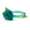 Turquoise Cat Collar + Flower Set - "Splash - Aqua Ombre" - Rain Water Droplets Aquatic Cat Collar + Teal Felt Flower (Detachable) / Cat, Kitten + Small Dog Sizes