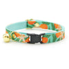 Cat Collar and Bunny Ear Bow Set - "Clementine Blossom" - Tropical Citrus Fruit Clementine Cat Collar with Matching Bunny Bow Tie / Summer / Cat, Kitten + Small Dog Sizes