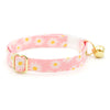 Cat Collar and Bunny Ear Bow Set - "Daisies - Pink" - Floral Pink Daisy Cat Collar with Matching Bunny Bow Tie / Spring, Easter, Summer / Cat, Kitten + Small Dog Sizes