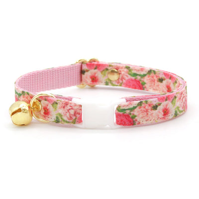 Cat Collar and Bunny Ear Bow Set - "Pretty in Peony - Pink" - Peonies Floral Cat Collar with Matching Bunny Bow Tie / Cat, Kitten + Small Dog Sizes