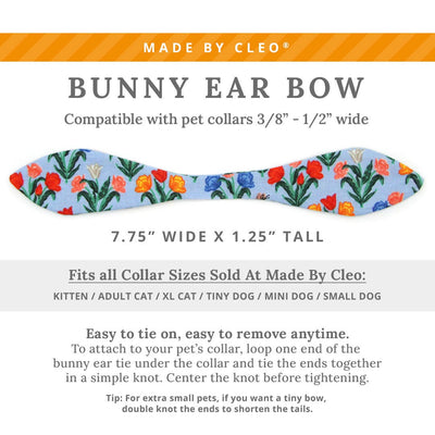 Cat Collar and Bunny Ear Bow Set - "Tulip Fields - Periwinkle" - Rifle Paper Co® Tulips Cat Collar with Matching Bunny Bow Tie / Cat, Kitten + Small Dog Sizes