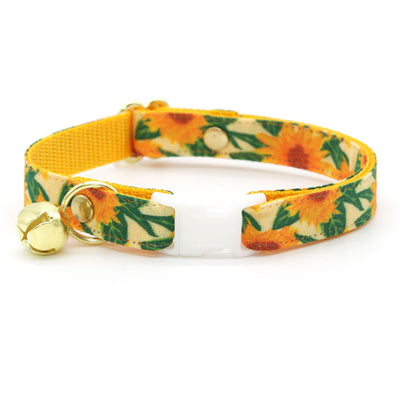 Cat Collar and Bunny Ear Bow Set - "Sunflowers" - Yellow Floral Cat Collar with Matching Bunny Bow Tie / Summer, Fall / Cat, Kitten + Small Dog Sizes