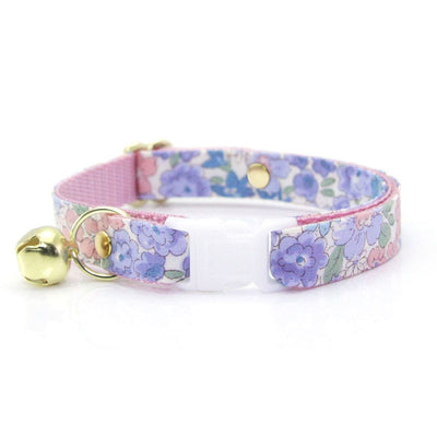 Cat Collar and Bunny Ear Bow Set - "Willow" - Pastel Pink and Purple Floral Cat Collar with Matching Bunny Bow Tie / Cat, Kitten + Small Dog Sizes