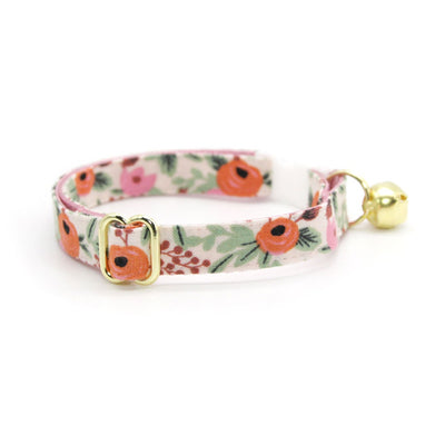 Cat Collar and Bunny Ear Bow Set - "Juliet" - Rifle Paper Co® Pink & Orange Poppy Floral Cat Collar with Matching Bunny Bow Tie / Cat, Kitten + Small Dog Sizes