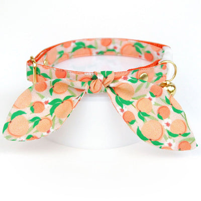 Cat Collar and Bunny Ear Bow Set - "Just Peachy" - Fruit Peach Cat Collar with Matching Bunny Bow Tie / Spring, Summer / Cat, Kitten + Small Dog Sizes