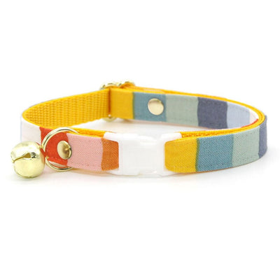 Cat Collar and Bunny Ear Bow Set - "Carousel" - Preppy Rainbow Striped Cat Collar with Matching Bunny Bow Tie / Summer, Sailing / Cat, Kitten + Small Dog Sizes