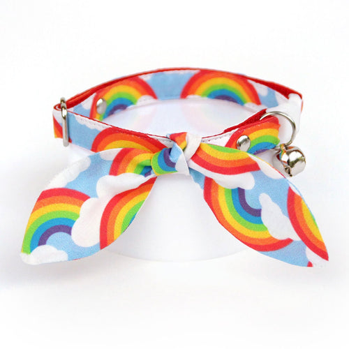 Cat Collar and Bunny Ear Bow Set - "Rainbow Magic" - Rainbow Cat Collar with Matching Bunny Bow Tie / Pride, 80s Retro / Cat, Kitten + Small Dog Sizes