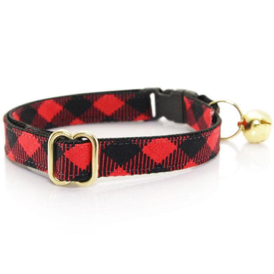 Cat Collar and Bunny Ear Bow Set - "Cozy Cabin Red" - Red Buffalo Plaid Cat Collar w/ Matching Bunny Bow Tie / Fall, Winter, Holiday / Cat, Kitten + Small Dog Sizes