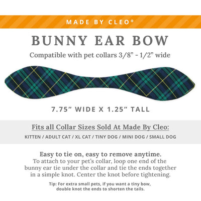 Cat Collar and Bunny Ear Bow Set - "Hunter" - Dark Green Tartan Plaid Cat Collar w/ Matching Bunny Bow Tie / Fall, Winter / Cat, Kitten + Small Dog Sizes