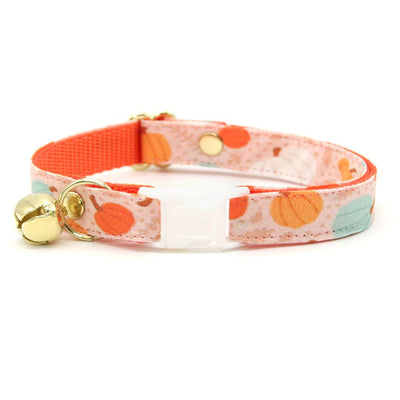 Cat Collar and Bunny Ear Bow Set - "Gourd Times" - Fall Pumpkin Cat Collar w/ Matching Bunny Bow Tie / Autumn + Thanksgiving / Cat, Kitten + Small Dog Sizes