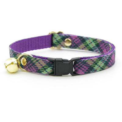 Cat Collar and Bunny Ear Bow Set - "Morgan Le Fey" - Purple Plaid Cat Collar w/ Matching Bunny Bow Tie / Cat, Kitten + Small Dog Sizes