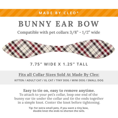 Cat Collar and Bunny Ear Bow Set - "Newberry" - Tan Plaid Cat Collar w/ Matching Bunny Bow Tie / Cat, Kitten + Small Dog Sizes