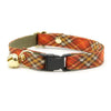 Cat Collar and Bunny Ear Bow Set - "Pecan Praline" - Autumn Orange Plaid Cat Collar w/ Matching Bunny Bow Tie / Fall + Thanksgiving / Cat, Kitten + Small Dog Sizes