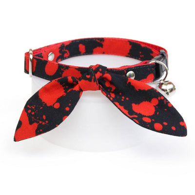 Cat Collar and Bunny Ear Bow Set - "Dracula" - Black & Red Blood Spatter Cat Collar w/ Matching Bunny Bow Tie / Halloween, Horror, Vampire / Cat, Kitten + Small Dog Sizes