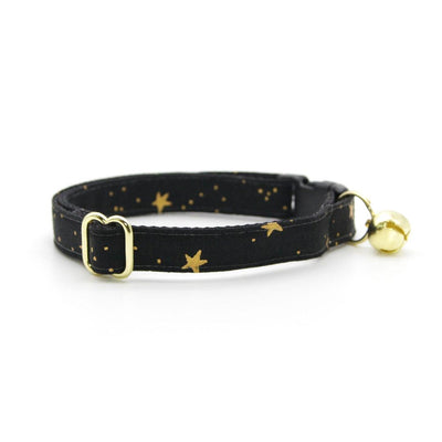 Cat Collar and Bunny Ear Bow Set - "Noir" - Rifle Paper Co® Gold Stars on Black Cat Collar w/ Matching Bunny Bow Tie / Cat, Kitten + Small Dog Sizes