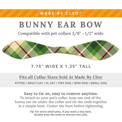 Cat Collar and Bunny Ear Bow Set - "Linden" - Tartan Plaid Green Cat Collar w/ Matching Bunny Bow Tie / Fall, Winter, Holiday / Cat, Kitten + Small Dog Sizes