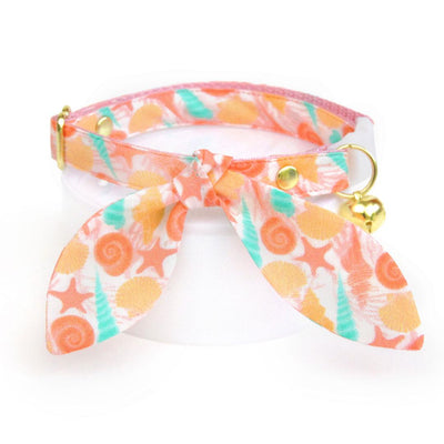 Cat Collar and Bunny Ear Bow Set - "Seashell Beach" - Beach Shell Cat Collar w/ Matching Bunny Bow Tie / Summer, Ocean / Cat, Kitten + Small Dog Sizes