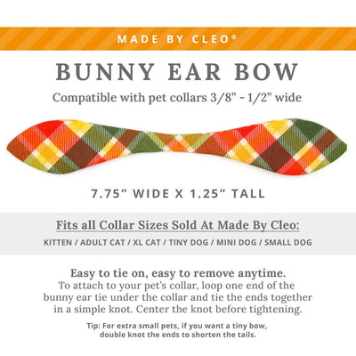 Cat Collar and Bunny Ear Bow Set - "Apple Crisp" - Red Yellow & Green Plaid Cat Collar w/ Matching Bunny Bow Tie / Fall + Thanksgiving / Cat, Kitten + Small Dog Sizes