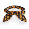 Cat Collar and Bunny Ear Bow Set - "Autumn Night" - Black Orange Leaves Fall Cat Collar w/ Matching Bunny Bow Tie / Halloween, Thanksgiving / Cat, Kitten + Small Dog Sizes