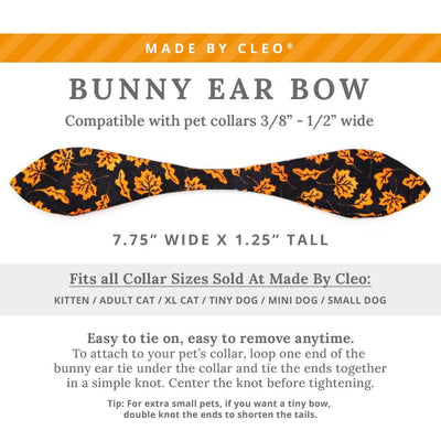 Cat Collar and Bunny Ear Bow Set - "Autumn Night" - Black Orange Leaves Fall Cat Collar w/ Matching Bunny Bow Tie / Halloween, Thanksgiving / Cat, Kitten + Small Dog Sizes