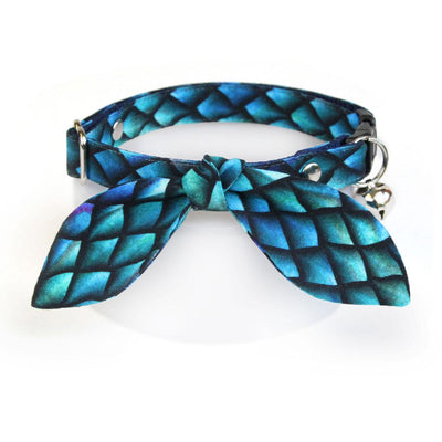 Cat Collar and Bunny Ear Bow Set - "Dragon Scales - Blue" - Fantasy Dragon Cat Collar w/ Matching Bunny Bow Tie / Game of Thrones / Cat, Kitten + Small Dog Sizes