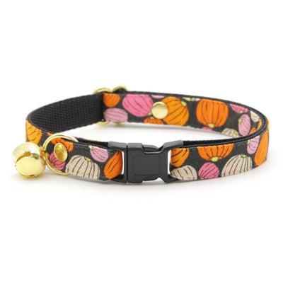 Cat Collar and Bunny Ear Bow Set - "Pumpkin Toss" - Orange Pink Pumpkin Cat Collar w/ Matching Bunny Bow Tie / Fall + Halloween / Cat, Kitten + Small Dog Sizes