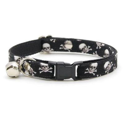 Cat Collar and Bunny Ear Bow Set - "Misfit" - Black Pirate Skull Cat Collar w/ Matching Bunny Bow Tie / Halloween, Biker, Cool / Cat, Kitten + Small Dog Sizes