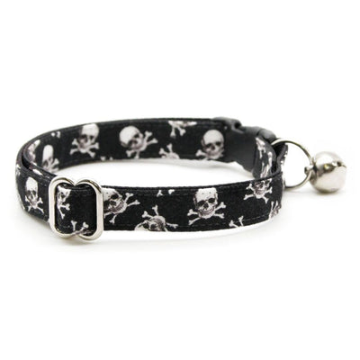 Cat Collar and Bunny Ear Bow Set - "Misfit" - Black Pirate Skull Cat Collar w/ Matching Bunny Bow Tie / Halloween, Biker, Cool / Cat, Kitten + Small Dog Sizes