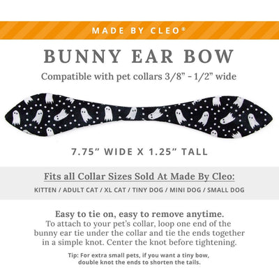 Cat Collar and Bunny Ear Bow Set - "Chasing Ghosts" - Black Halloween Ghost Cat Collar w/ Matching Bunny Bow Tie / Cat, Kitten + Small Dog Sizes