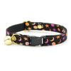 Cat Collar + Flower Set - "Cosmic" - Celestial Stars and Moon Cat Collar w/ Orange Felt Flower (Detachable) / Cat, Kitten + Small Dog Sizes